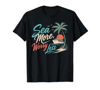 Caribbean Cruise Vacation More Sea Less Worries Tropical Value Graphic T-Shirt, Men, Black, M
