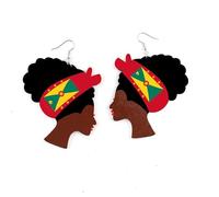 Caribbean Flag Drop Earrings for Black and Brown Skin Women | Afro Wood Dangle Earrings | Christmas Gift | Grenada Grenadian GRD