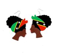 Caribbean Flag Drop Earrings for Black and Brown Skin Women | Afro Wood Dangle Earrings | St Kitts and Nevis Kittian SKN