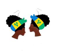 Caribbean Flag Drop Earrings for Black and Brown Skin Women | Afro Wood Dangle Earrings | St Vincent and the Grenadines Vincy Vincentian SVG
