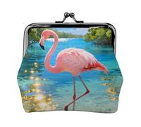 Caribbean Flamingos Coin Purse-Leather Kiss Lock Wallet Small Clutch