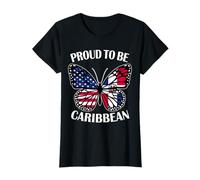 Caribbean Girl Butterfly USA and Dominican Flags Heritage T-Shirt