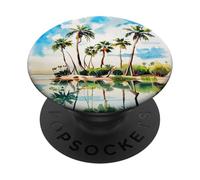 Caribbean Island Paradise Watercolor Palm Trees Beach Art v2 PopSockets Adhesive PopGrip