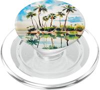 Caribbean Island Paradise Watercolor Palm Trees Beach Art v2 PopSockets PopGrip for MagSafe