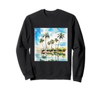 Caribbean Island Paradise Watercolor Palm Trees Beach Art v2 Sweatshirt