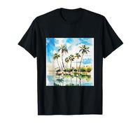 Caribbean Island Paradise Watercolor Palm Trees Beach Art v2 T-Shirt