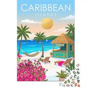 Caribbean Islands Beach Bar 1000 Piece Jigsaw Puzzle, Landmark Urban View, 1000 Pieces for Adults, for Adults, Relaxing Challenge, 52x38cm/1000pcs