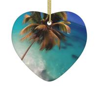 Caribbean Islands Ceramic Christmas Heart Pendant, The Pottery Piece is Available with Silk Thread