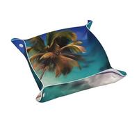 Caribbean Islands Leather Storage Tray Medium Stylish and Personalized Small Items and Cosmetics Organizer