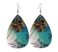 Caribbean Islands Printed teardrop-shaped leather earrings | High-end design, light luxury earrings