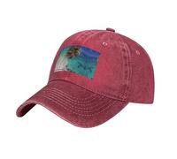 Caribbean Islands Printed Unisex Denim Baseball Cap Adjustable Fitted Ball Hat Adult Casual Casquette Black, Red, One size