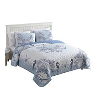 CARIBBEAN JOE Coastal 3-Piece Quilt Set, Full/Queen, Beach Delight Denim