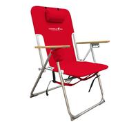 CARIBBEAN JOE Folding Beach Chair, 4 Position Portable Backpack Foldable Camping Chair with Headrest, Cup Holder, and Wooden Armrests, Red, 33.5" D x 3" W x 25" H
