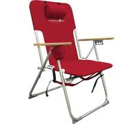 CARIBBEAN JOE Folding Beach Chair, 4 Position Portable Backpack Foldable Camping Chair with Headrest, Cup Holder, and Wooden Armrests, Red, 33.5" D x 3" W x 25" H