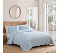 Caribbean Joe Full/Queen Size Stonewashed Quilt Set, Soft, Lightweight Relaxed Style, Blue