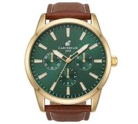 CARIBBEAN JOE Men’s Analog Watch with Green Textured Dial, Gold-Tone 42mm Round Case, Decorative Subdials, Brown Vegan Leather Strap, Quartz Movement, Casual Dress Wrist Watch