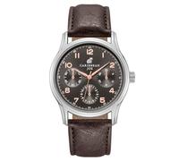 CARIBBEAN JOE Men’s Watch, 41mm Round Case, Silvertone, Dark Brown Sunray Dial, Rose Gold Arabic Markers, Decorative Dial Markers, Dark Brown PU Strap
