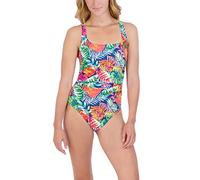Caribbean Joe Women's Standard Shirred One Piece Swimsuit Tummy Control Quick Dry Removable Cup Adjustable Strap Bathing Suit, Palm Cove Midnight, 14