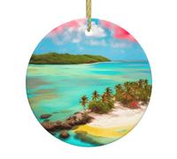 Caribbean Scenery Christmas Ornaments 2.9-inch Ceramic Hanging Ornaments Suitable for Decorating windowsills fireplaces and bedrooms