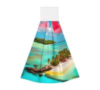 Caribbean Scenery Coral fleece hand towel, super absorbent hanging kitchen towel, children's adult bathroom kitchen hanging hand towel