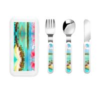 Caribbean Scenery Kids Knife, Fork and Spoon 3-Piece Set, Stainless Steel Safe Cutlery Set, Outdoor Portable Reusable Cutlery