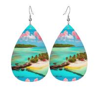Caribbean Scenery Leather Earring Pairs Teardrop Faux Leather Earrings Set for Women Lightweight Leather Dangle Drop Earrings.