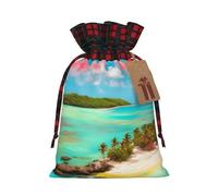 Caribbean Scenery Print Christmas Drawstring Bags Snack Wrap, Reusable Holiday Treat Sacks for Presents S