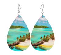 Caribbean Scenery Teardrop Leather Earrings, Women'S Accessories, Versatile Earrings Suitable For Commuting And Travel.