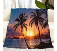 Caribbean Sunrise Tropical Island Fleece Bed Blanket 130 x 150 cm Soft Cosy Bed Throw Plush, Orange Color Nature Photography Cozy Fuzzy Blankets Comforter Bedroom Travel for Gift Kids Teens & Adults
