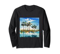 Caribbean Tropical Island Palm Trees Watercolor Beach Art v1 Long Sleeve T-Shirt