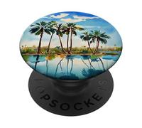 Caribbean Tropical Island Palm Trees Watercolor Beach Art v1 PopSockets Adhesive PopGrip