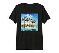Caribbean Tropical Island Palm Trees Watercolor Beach Art v1 Premium T-Shirt