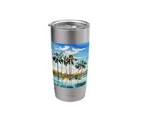 Caribbean Tropical Island Palm Trees Watercolor Beach Art v1 Stainless Steel Insulated Tumbler