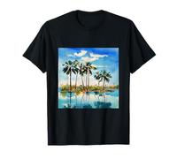 Caribbean Tropical Island Palm Trees Watercolor Beach Art v1 T-Shirt