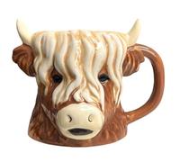 Caribou Living Bull Highland Cow Head 3D Shaped Mug Novelty Brown White Ceramic Cup 500ml for Hot Drinks, Coffee, Tea Hot Chocolate