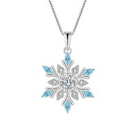 CARICY 925 Sterling Silver Snowflake Necklace Gemstones Birthstone Statement Pendant for Women Frozen Snow Flower Christmas Valentine's Day Jewelry Gifts, Sterling Silver, Cubic Zirconia