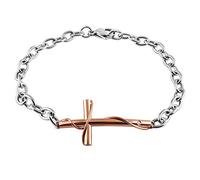 CARICY Cross Chain Bracelets for Men Women Stainless Steel Sideway Charms Men's Bracelet, Faith Religious Adjustable Cross Bracelet Jewelry for Couple Link Bracelet, 7.67 in, Leather, Cubic Zirconia