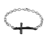CARICY Cross Chain Bracelets for Men Women Stainless Steel Sideway Charms Men's Bracelet, Faith Religious Adjustable Cross Bracelet Jewelry for Couple Link Bracelet, 7.67 in, Leather, Cubic Zirconia