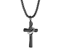 CARICY Men's Cross Necklace 316L Titanium Steel Christ Pendant Chain Jewelry Cross Necklace for Men, Stainless Steel, Cubic Zirconia