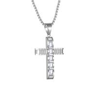 CARICY Men's Cross Necklace 316L Titanium Steel Christ Pendant Chain Jewelry Cross Necklace for Men, Stainless Steel, Cubic Zirconia