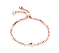 CARICY Stainless Steel Cross Bracelet Sideway Lateral Cross Bracelet Adjustable Chain Cuff Wrist Bracelet for Women Gift Jewelry Christmas Birthday, 7.67 in, Leather, Cubic Zirconia