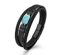 CARICY Tiger Eye Black Leather Bracelet for Men Vintage Double Natural Tiger Eye with Stainless Steel Three-Layer Leather Rope Braided Cuff Bracelet, 8.3 in, Cubic Zirconia