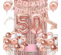 Carileee 50th Birthday Decorations Women, Happy 50th Birthday Banner, Crown, Sash, Cake Topper and Number Balloon, Rose Gold 50 Birthday Party Decorations for Women