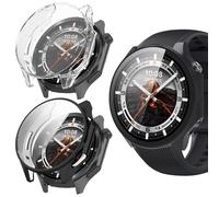 carinacoco 2 Pack Case Compatible for OnePlus Watch 3/Oppo Watch X2 With Screen Protector, TPU Full Coverage Plated Protective Cover Bumper Shell Cover, Black+Transparent