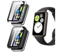 carinacoco 2 Pack PC Case Compatible for HONOR Band 10 With Tempered Glass Screen Protector, Full Coverage Hard PC Shockproof Protective Cover, Black+Transparent