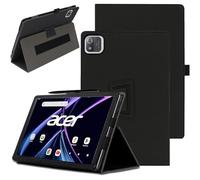carinacoco Case for Acer Iconia Tab A10(A10-21-A7RM) 10.1 inch, Full Coverage Premium Leather Folio Folding Stand Anti-Drop Tablet Protective Cover, with Pencil Holder and Wrist Strap Cover, Black