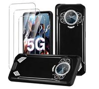 carinacoco Case for DOOGEE S200/S200 X/S200 Plus with 3 Tempered Glass Screen Protector, Soft Touch TPU Ultra-Thin Shockproof Bumper Anti-Scratch Rugged Phone Case, Black