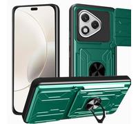 carinacoco Case for Honor 400 Lite, with Slide Camera Cover+Rotating Finger Ring Stand+Removable Card Holder, Soft TPU+Hard PC Anti-Scratch Military Grade Shockproof Rugged Armour Cover, Green