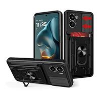 carinacoco Case for Motorola Moto G05/E15 4G, with Slide Camera Cover+Rotating Finger Ring Stand+Removable Card Holder, Soft TPU+Hard PC Anti-Scratch Shockproof Armour Cover, Black