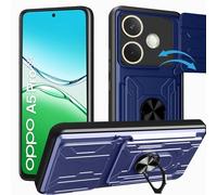 carinacoco Case for OPPO A5 Pro 5G, with Slide Camera Cover+Rotating Finger Ring Stand+Removable Card Holder, Soft TPU+Hard PC Anti-Scratch Shockproof Rugged Armour Cover, Blue